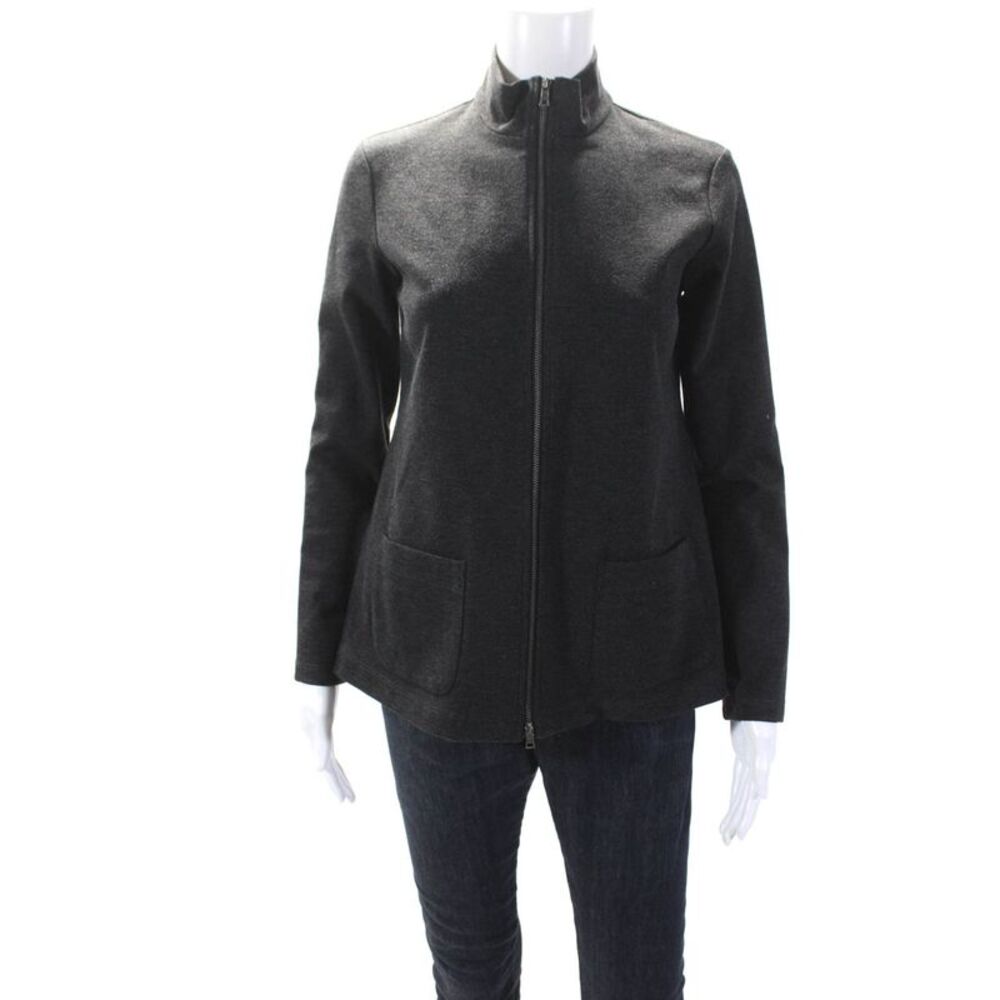 Jenne Maag Womens Tight-Knit Long Sleeve Full Zip Mock Neck Jacket Gray Size XS